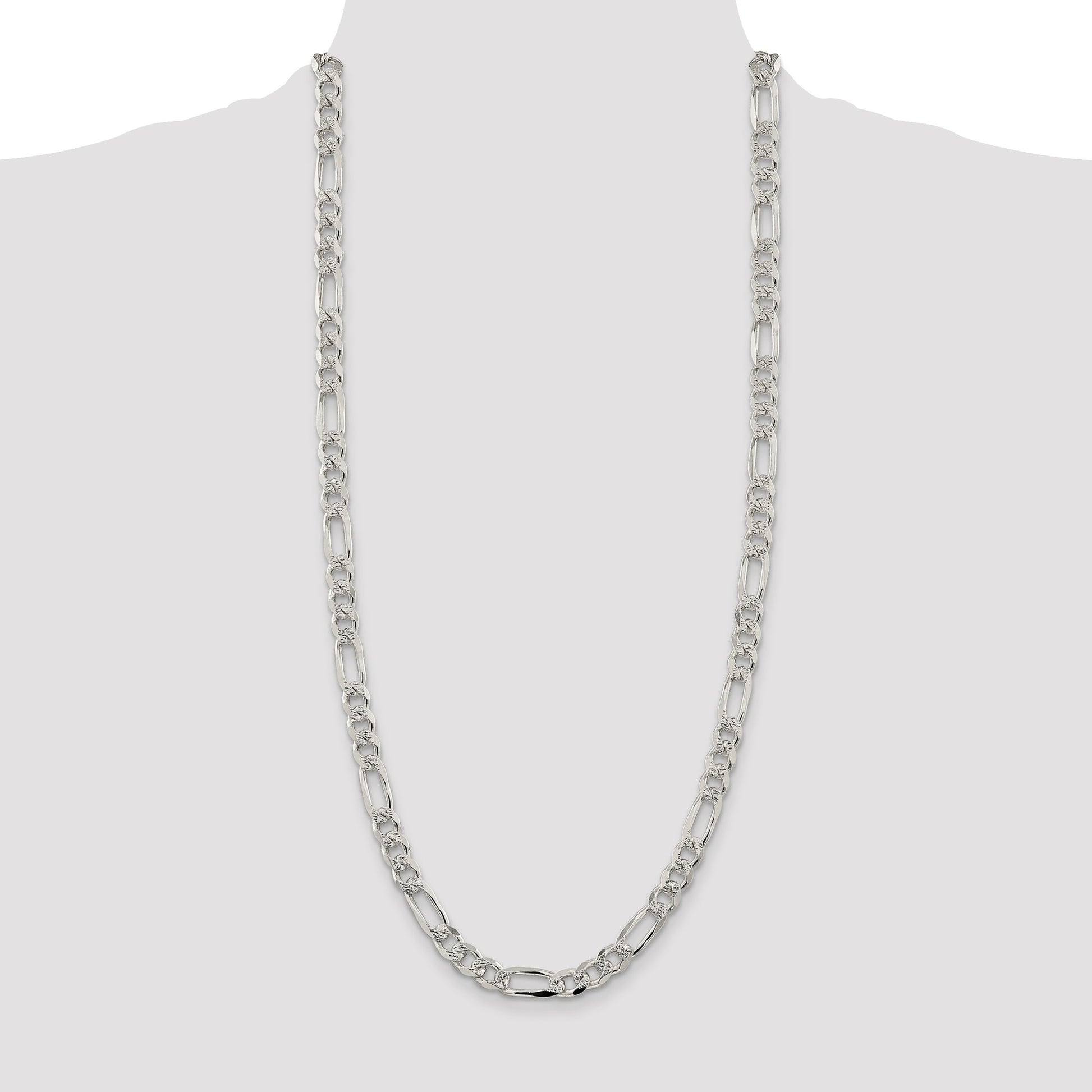 Sterling Silver 8mm Pav� Flat Figaro Chain