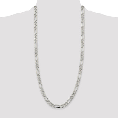 Sterling Silver 8mm Pav� Flat Figaro Chain