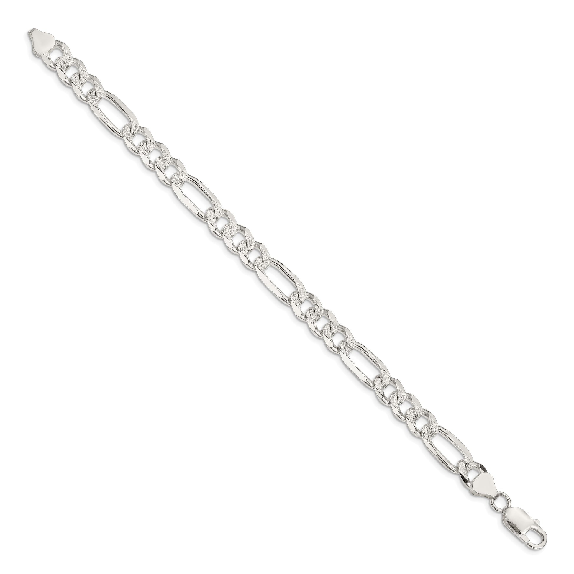 Sterling Silver 8mm Pav� Flat Figaro Chain