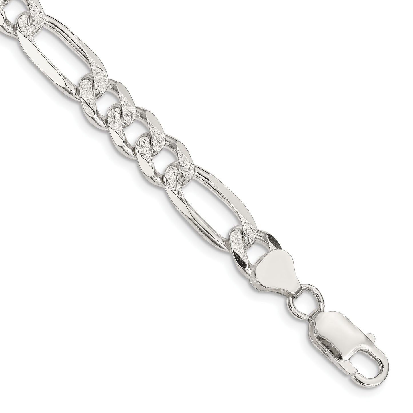 Sterling Silver 8mm Pav� Flat Figaro Chain