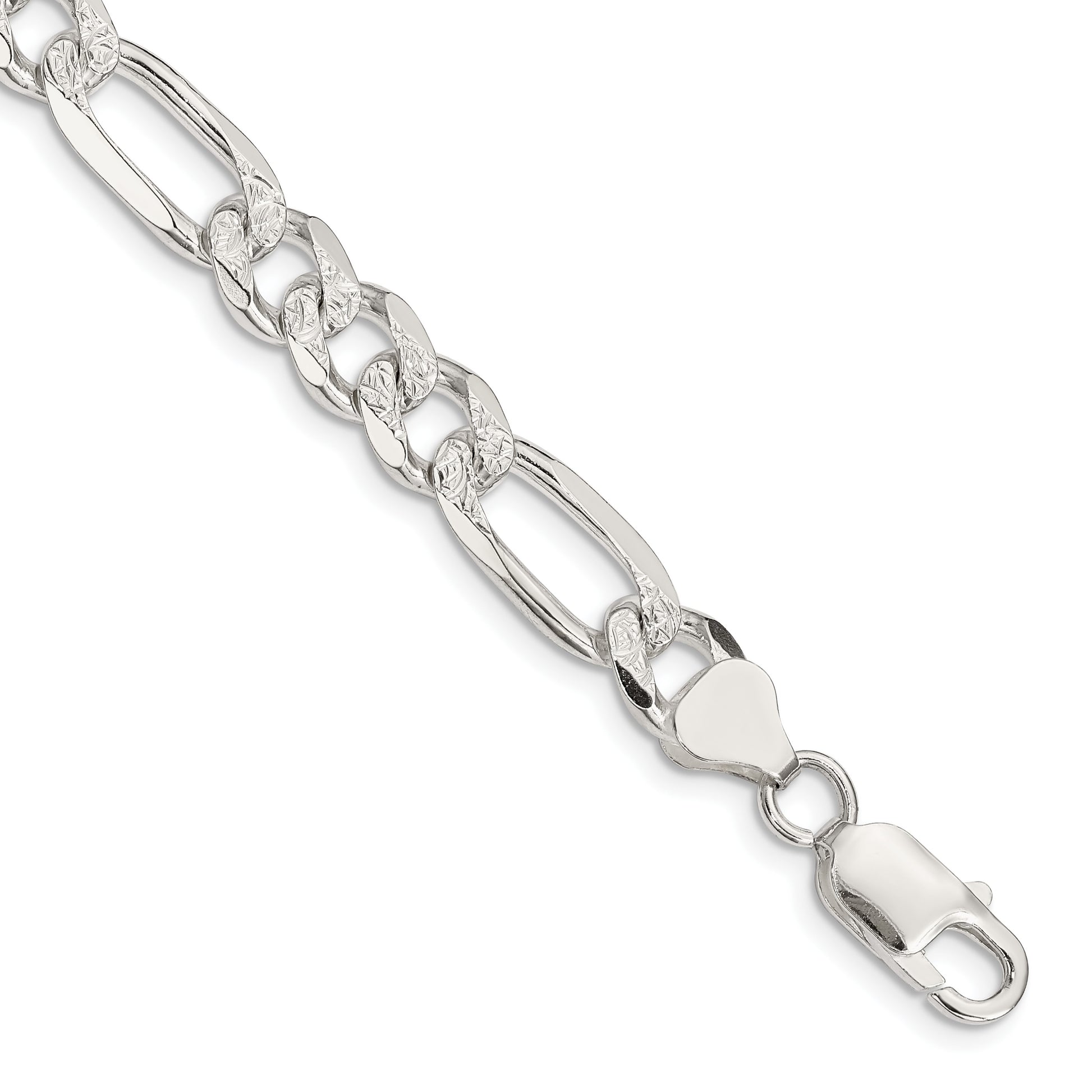 Sterling Silver 8mm Pav� Flat Figaro Chain