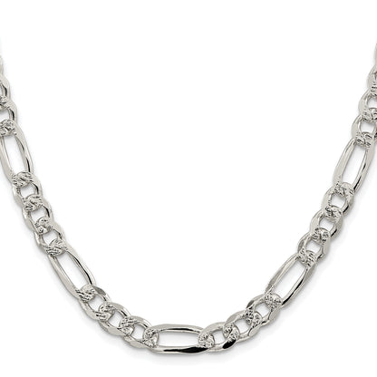 Sterling Silver Rhodium-plated 8mm Pav� Flat Figaro Chain