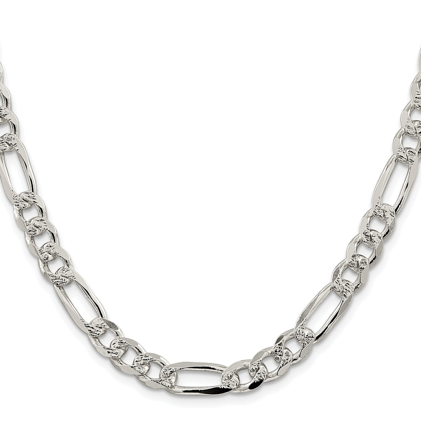 Sterling Silver Rhodium-plated 8mm Pav� Flat Figaro Chain