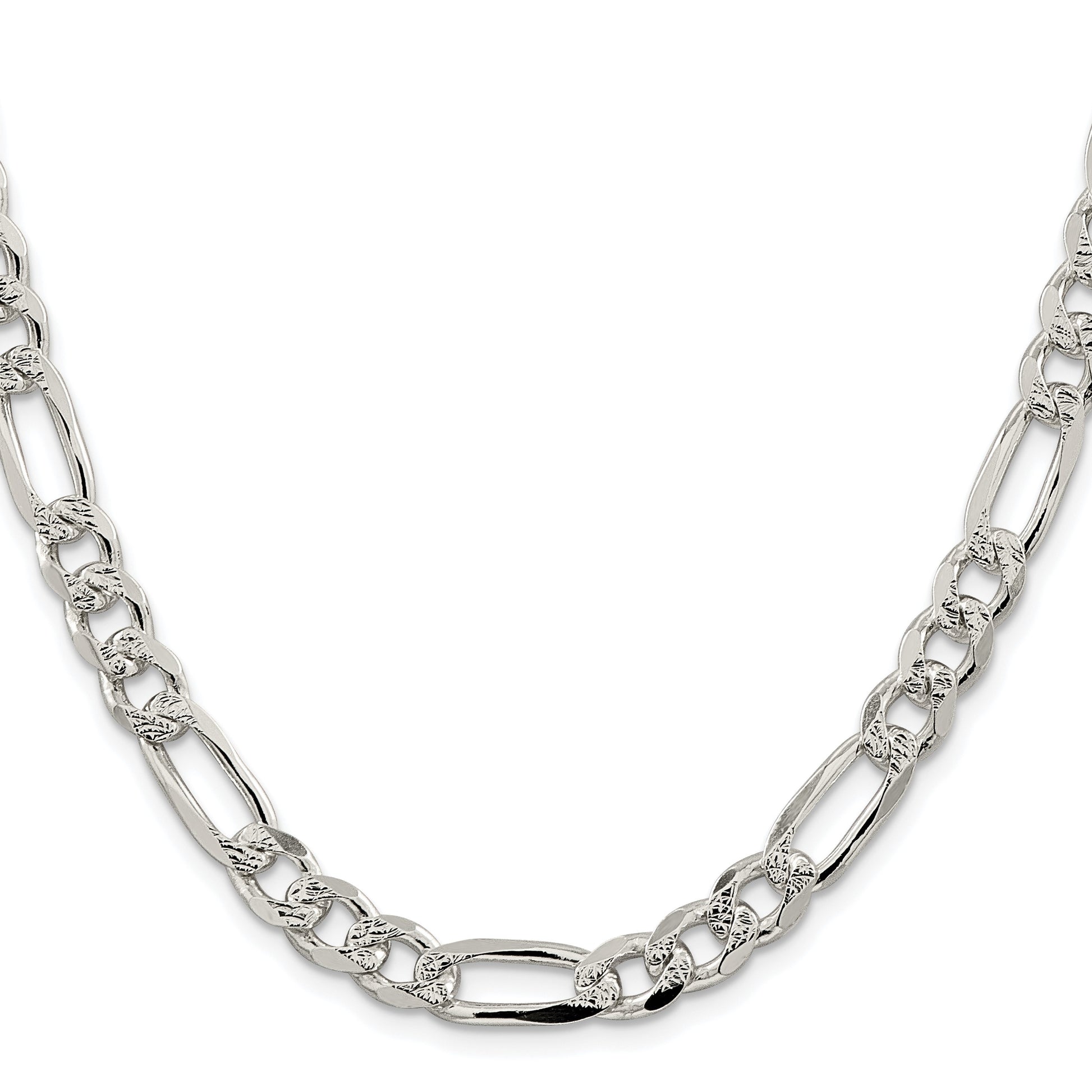 Sterling Silver Rhodium-plated 8mm Pav� Flat Figaro Chain