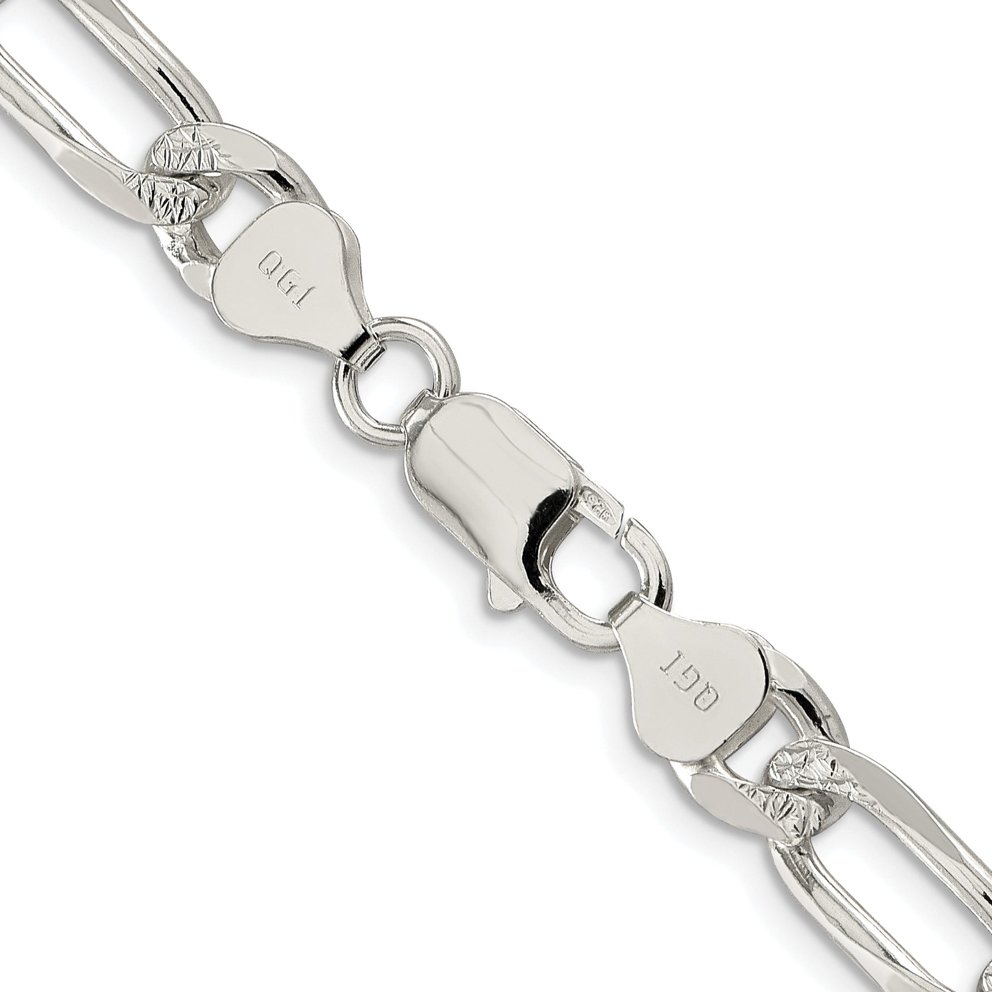 Sterling Silver Rhodium-plated 8mm Pav� Flat Figaro Chain