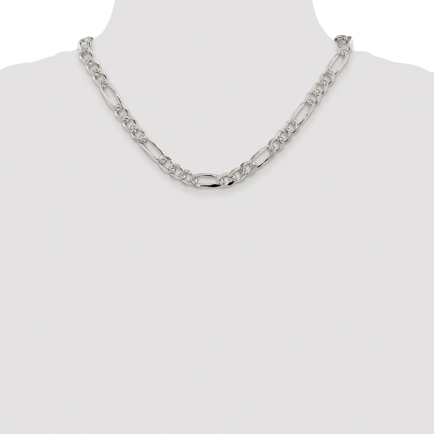 Sterling Silver Rhodium-plated 8mm Pav� Flat Figaro Chain
