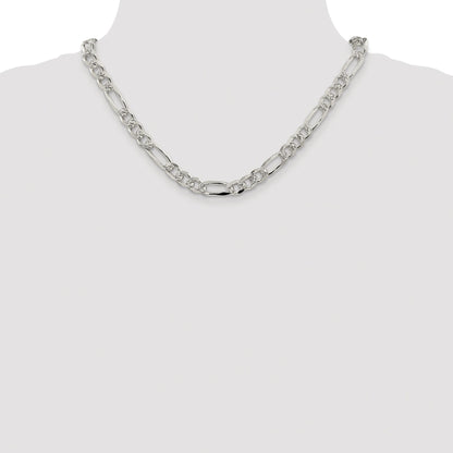 Sterling Silver Rhodium-plated 8mm Pav� Flat Figaro Chain