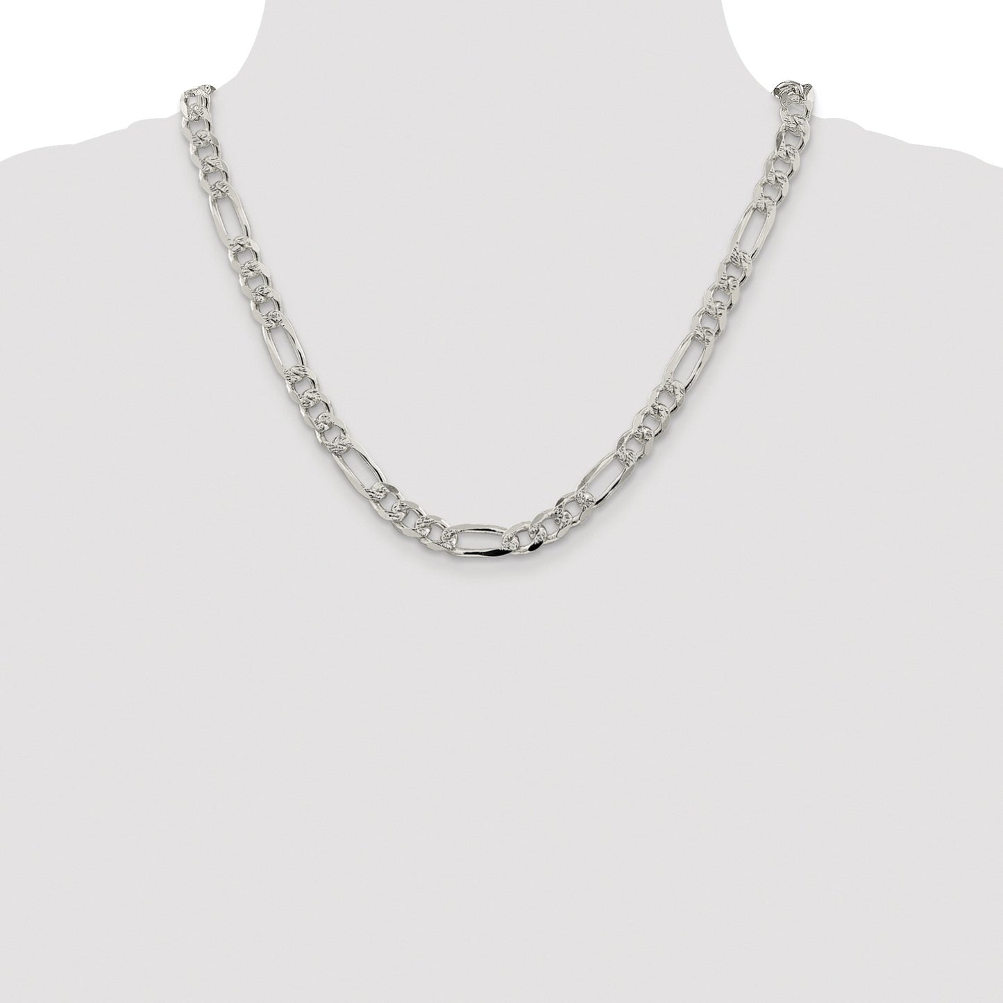 Sterling Silver Rhodium-plated 8mm Pav� Flat Figaro Chain