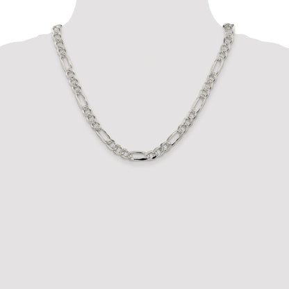 Sterling Silver Rhodium-plated 8mm Pav� Flat Figaro Chain