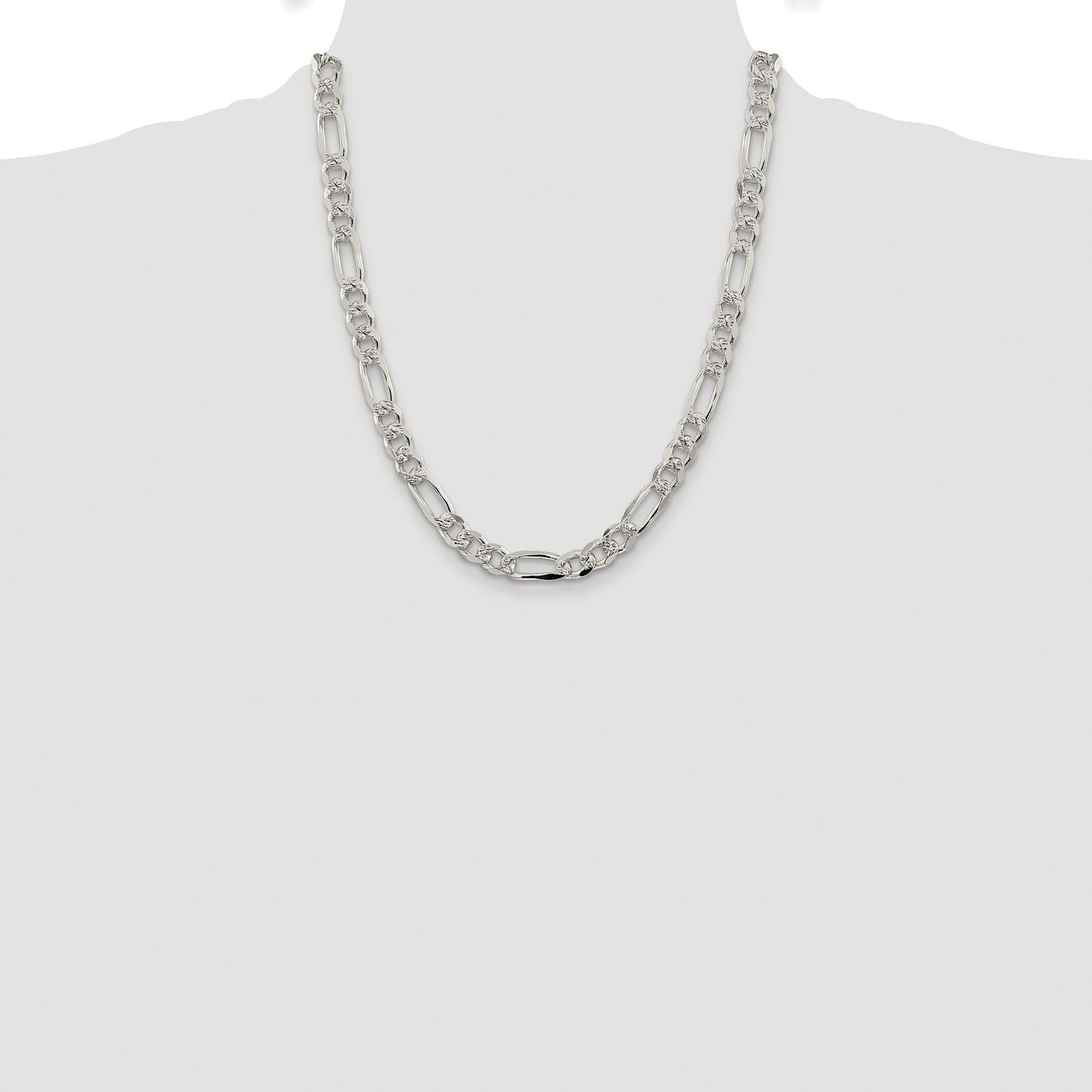 Sterling Silver Rhodium-plated 8mm Pav� Flat Figaro Chain