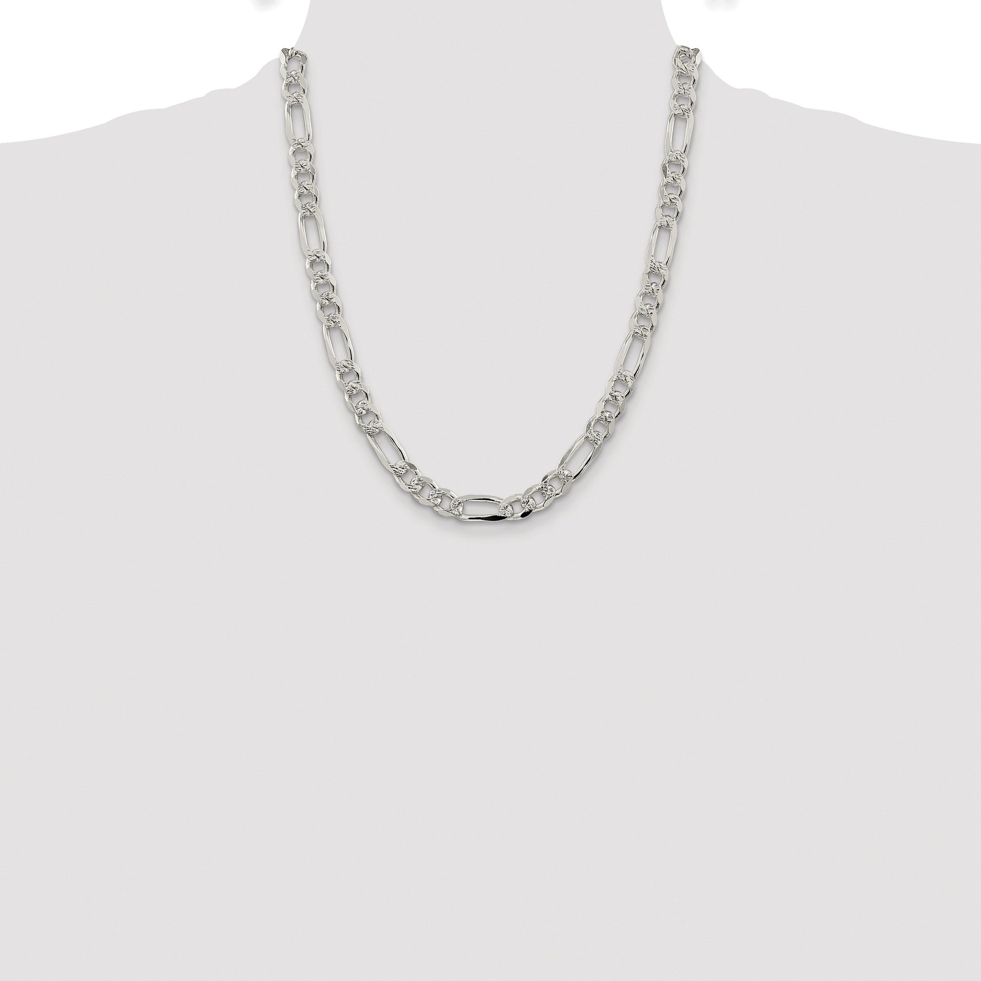 Sterling Silver Rhodium-plated 8mm Pav� Flat Figaro Chain