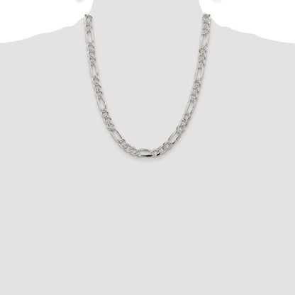 Sterling Silver Rhodium-plated 8mm Pav� Flat Figaro Chain
