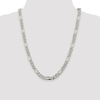 Sterling Silver Rhodium-plated 8mm Pav� Flat Figaro Chain