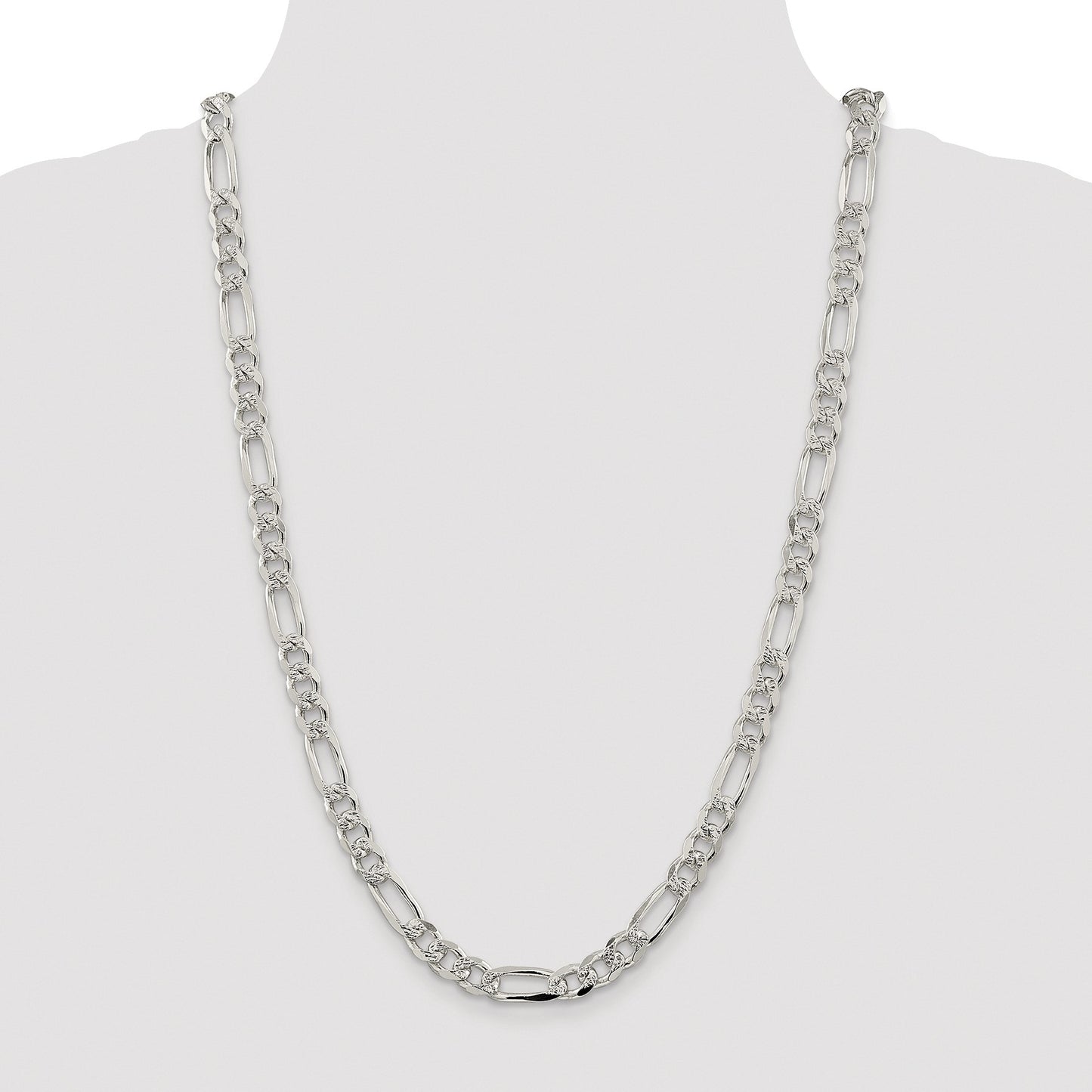 Sterling Silver Rhodium-plated 8mm Pav� Flat Figaro Chain
