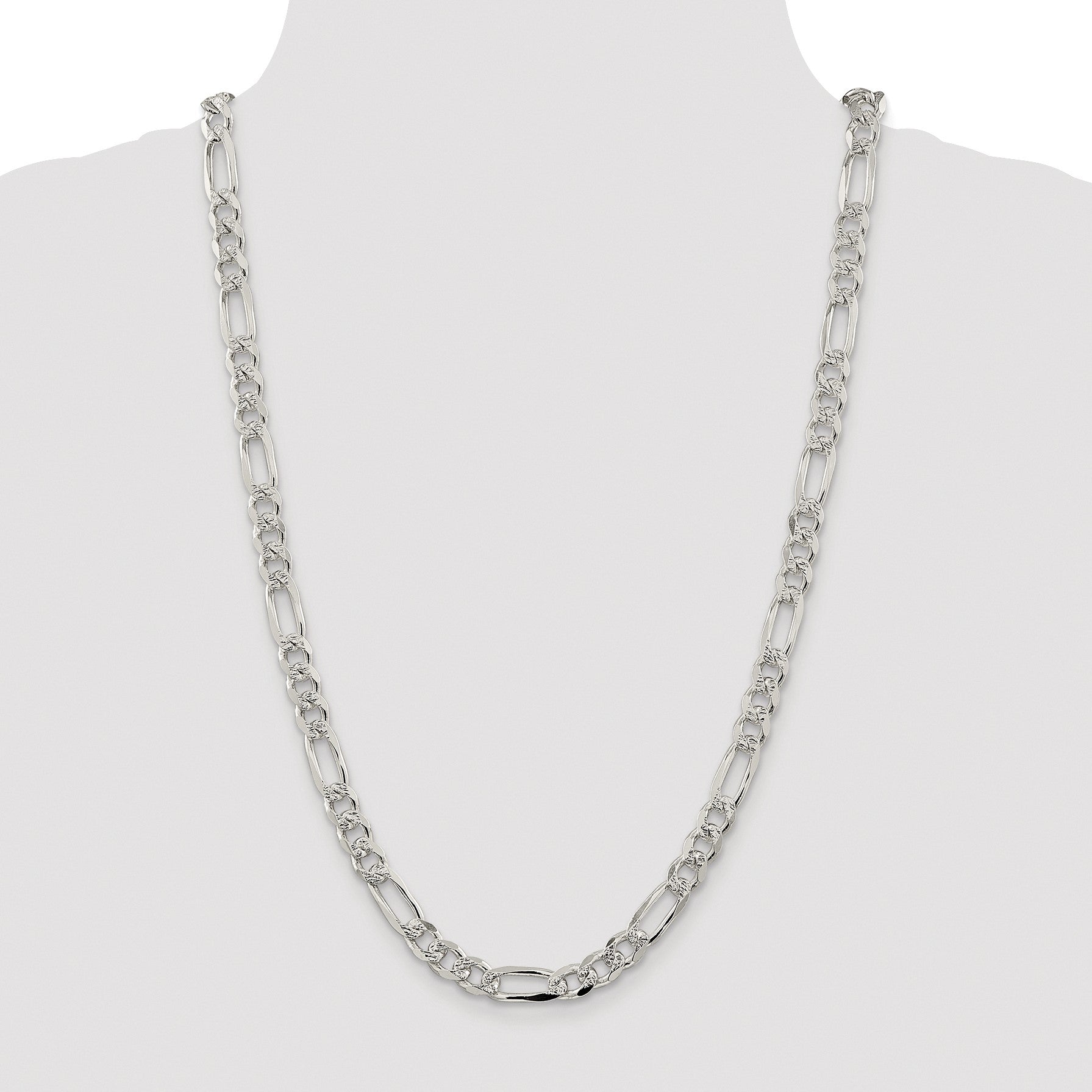 Sterling Silver Rhodium-plated 8mm Pav� Flat Figaro Chain