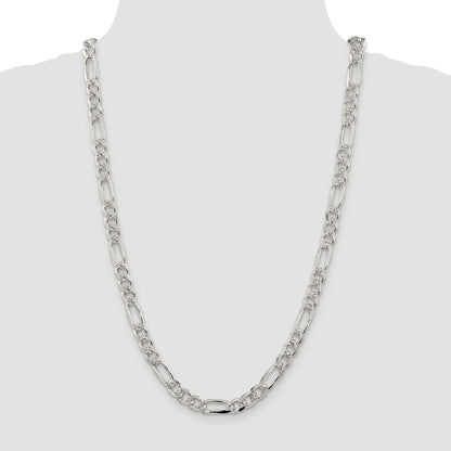 Sterling Silver Rhodium-plated 8mm Pav� Flat Figaro Chain