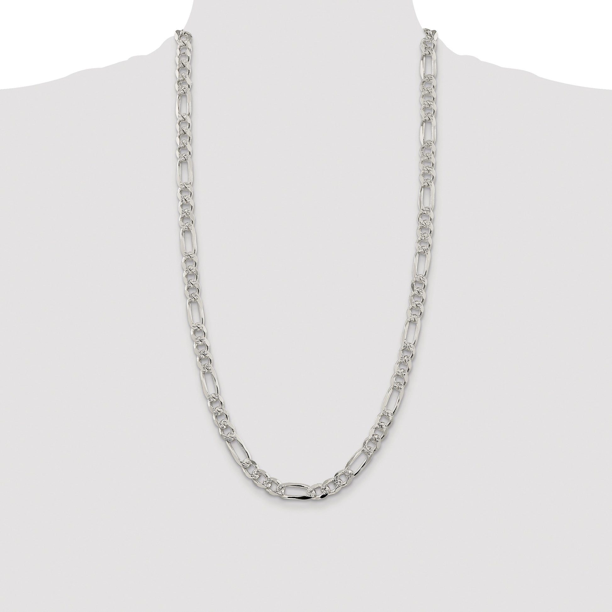Sterling Silver Rhodium-plated 8mm Pave Flat Figaro Chain