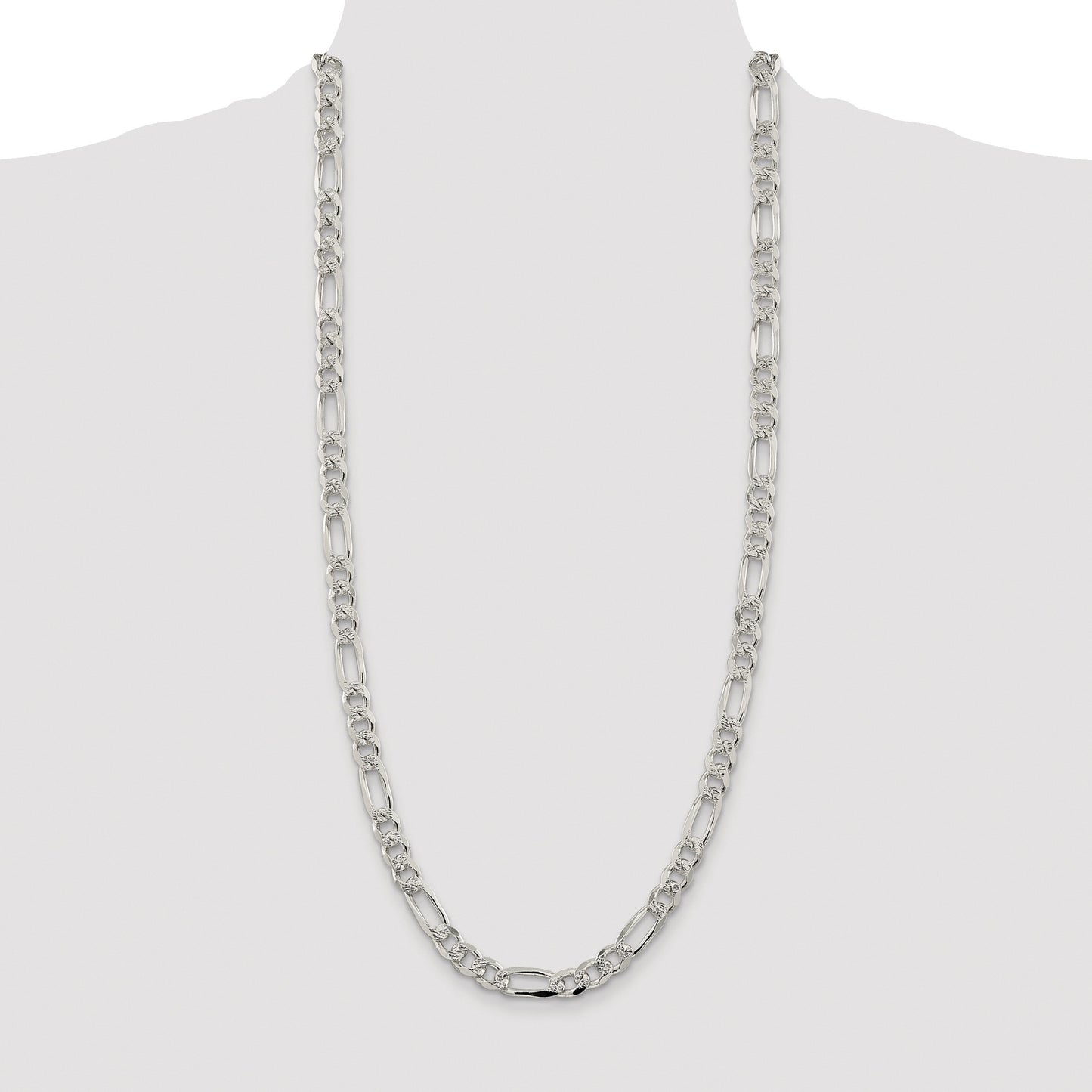 Sterling Silver Rhodium-plated 8mm Pav� Flat Figaro Chain