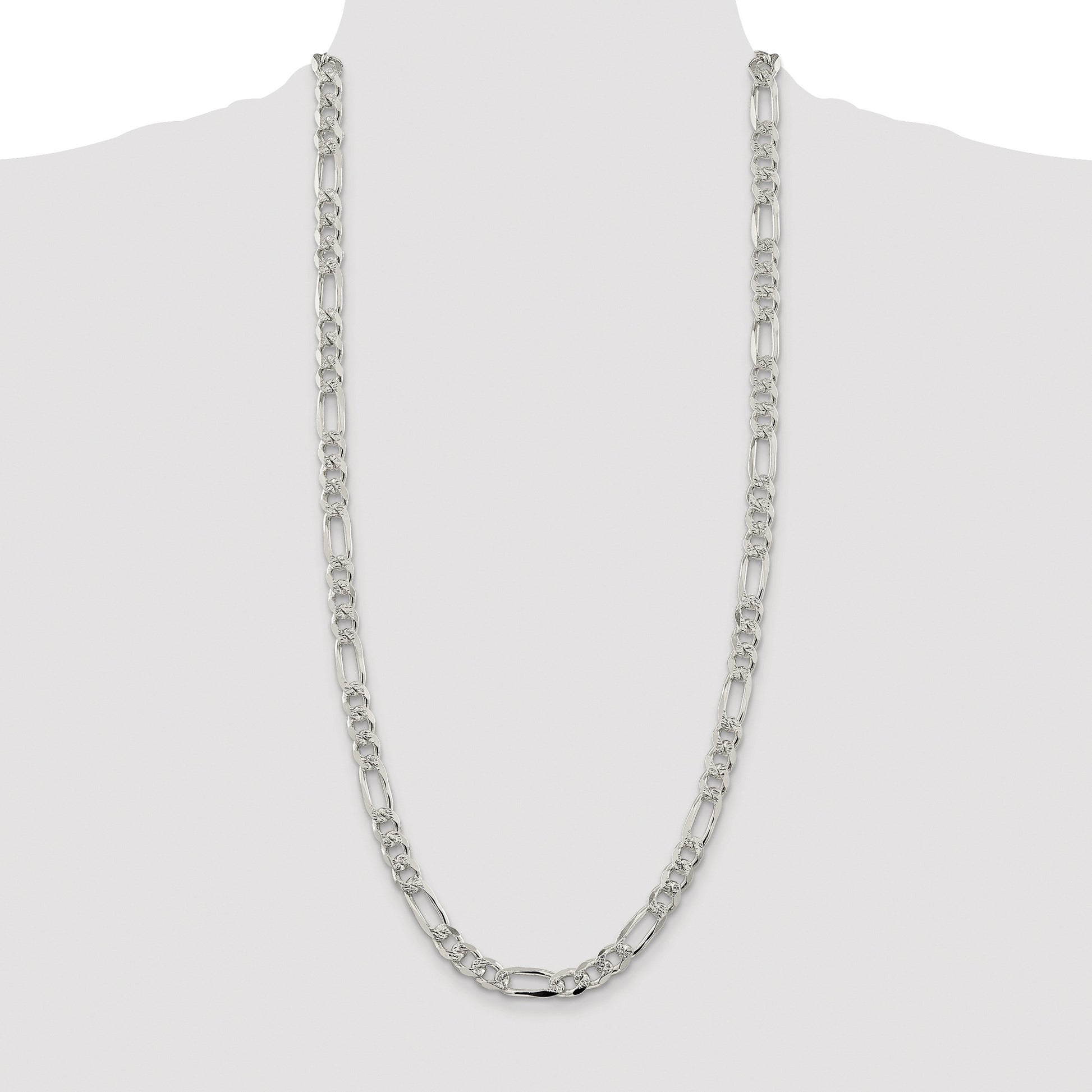 Sterling Silver Rhodium-plated 8mm Pav� Flat Figaro Chain
