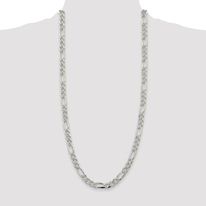 Sterling Silver Rhodium-plated 8mm Pav� Flat Figaro Chain