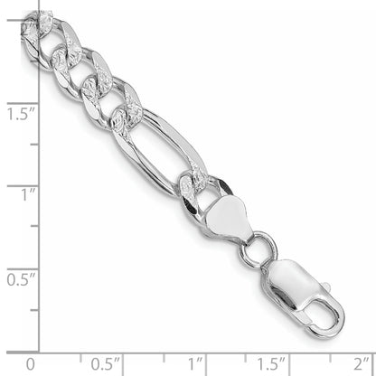 Sterling Silver Rhodium-plated 8mm Pav� Flat Figaro Chain