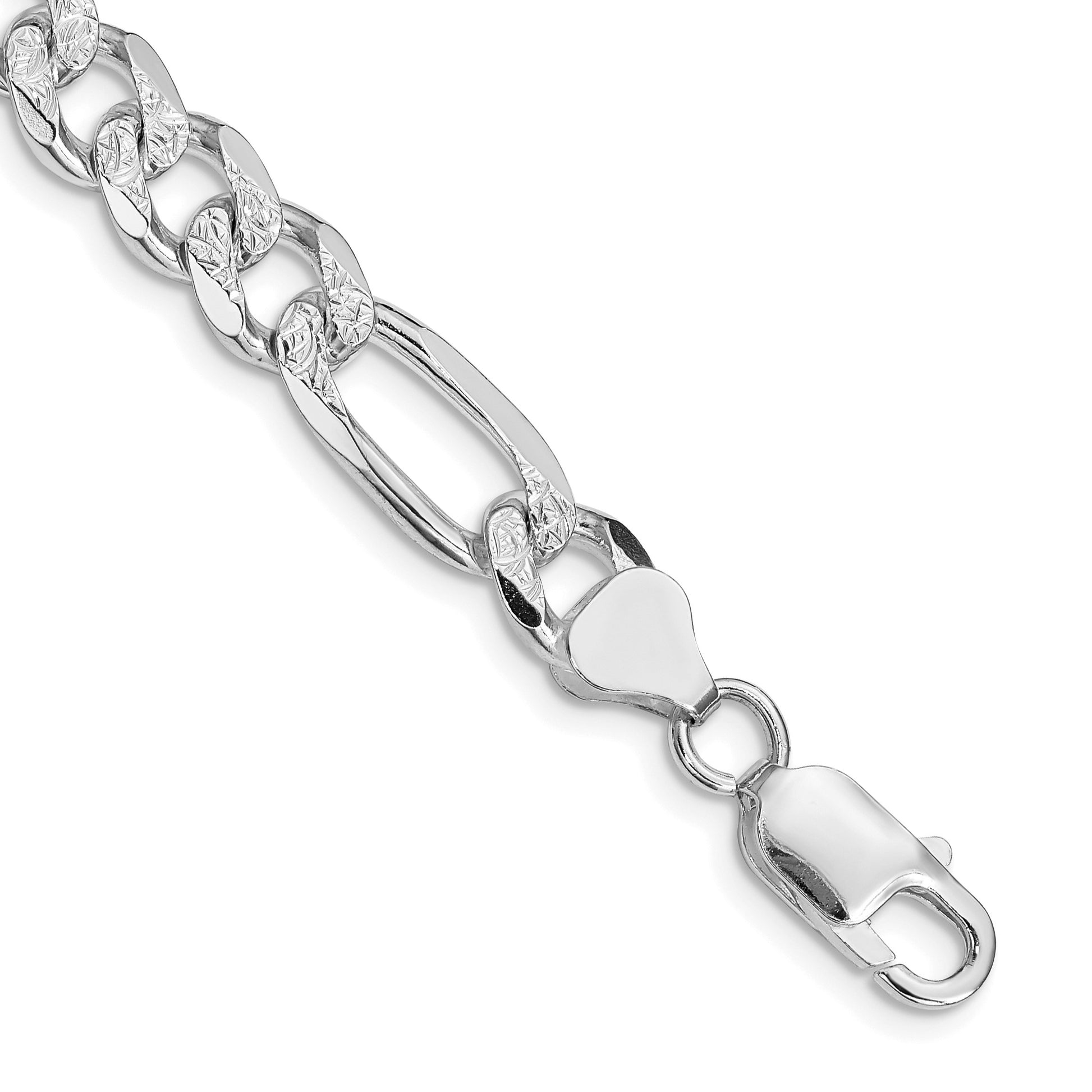 Sterling Silver Rhodium-plated 8mm Pav� Flat Figaro Chain