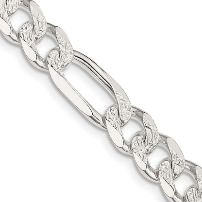 Sterling Silver 8mm Pav� Flat Figaro Chain