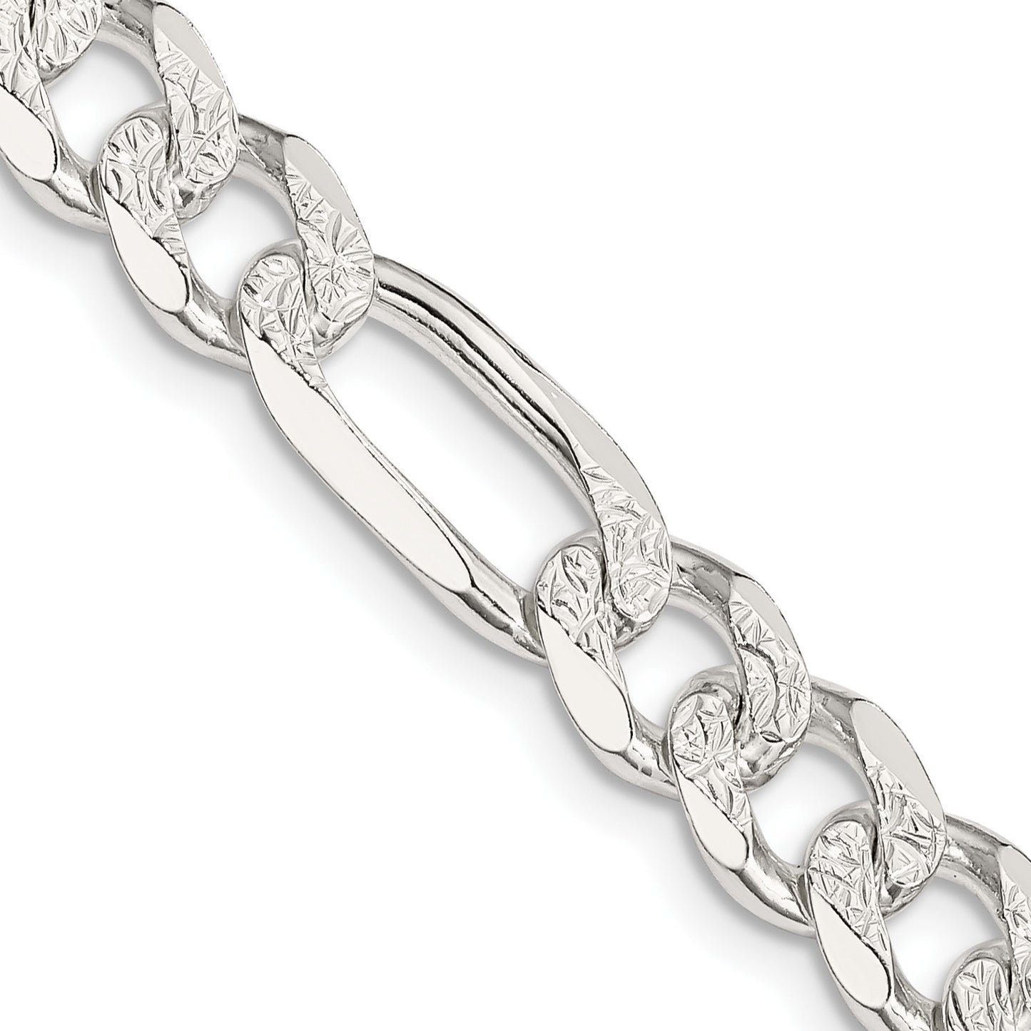 Sterling Silver 8mm Pav� Flat Figaro Chain
