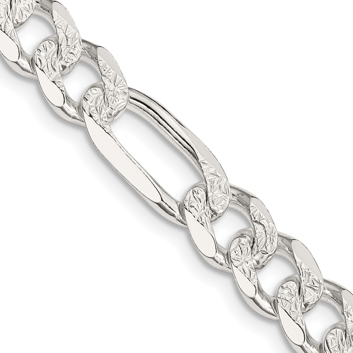 Sterling Silver 8mm Pav� Flat Figaro Chain