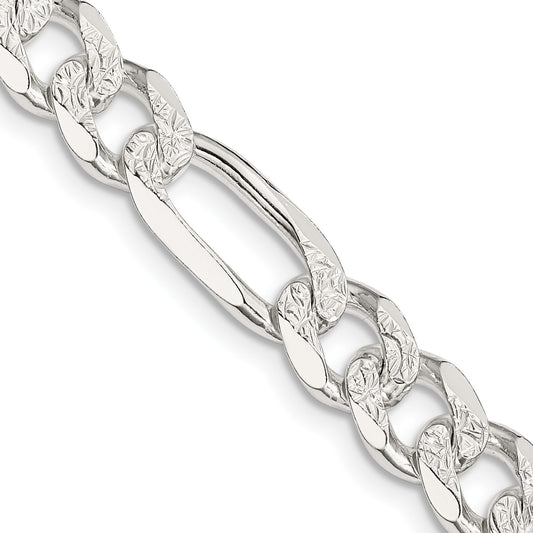 Sterling Silver 8mm Pav� Flat Figaro Chain