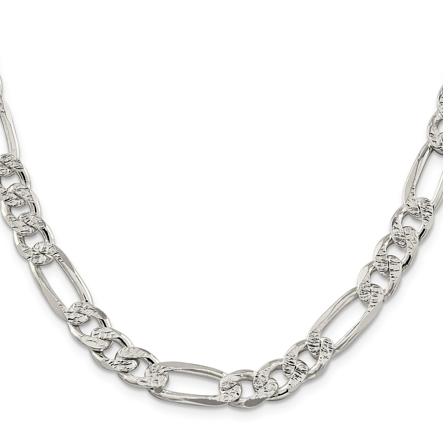 Sterling Silver 9.5mm Pav� Flat Figaro Chain