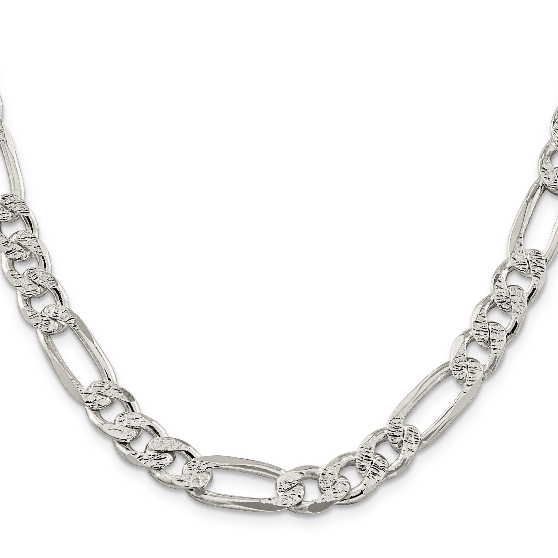 Sterling Silver 9.5mm Pav� Flat Figaro Chain