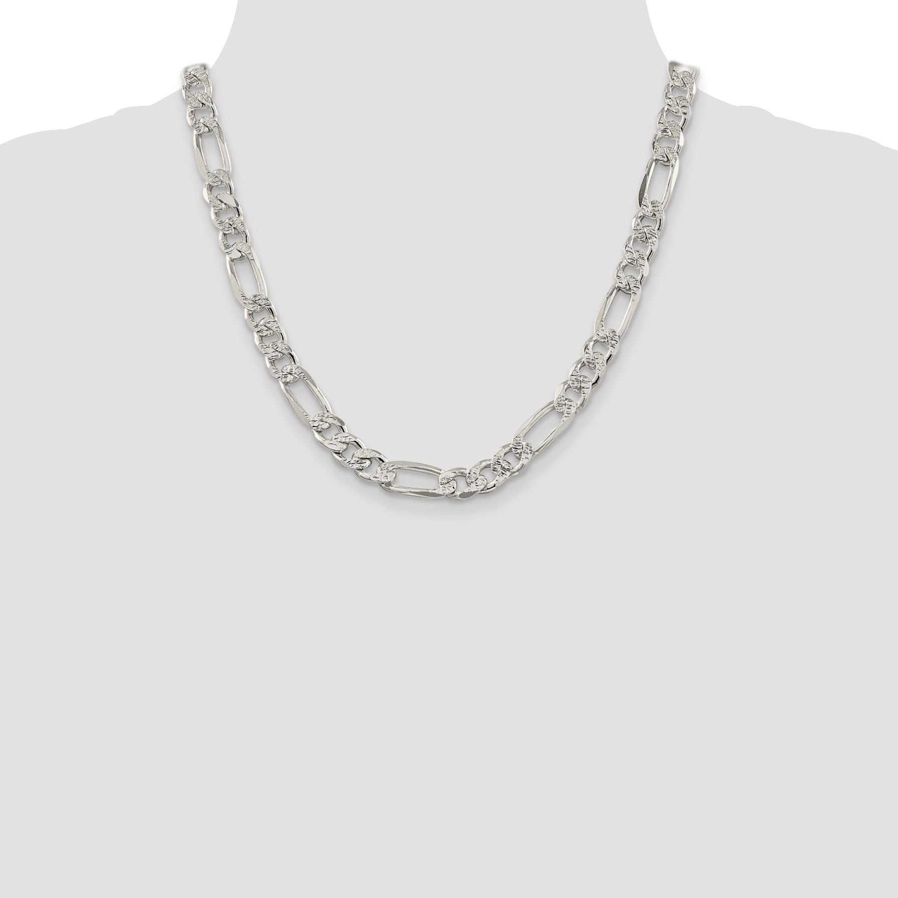 Sterling Silver 9.5mm Pav� Flat Figaro Chain