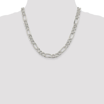 Sterling Silver 9.5mm Pav� Flat Figaro Chain