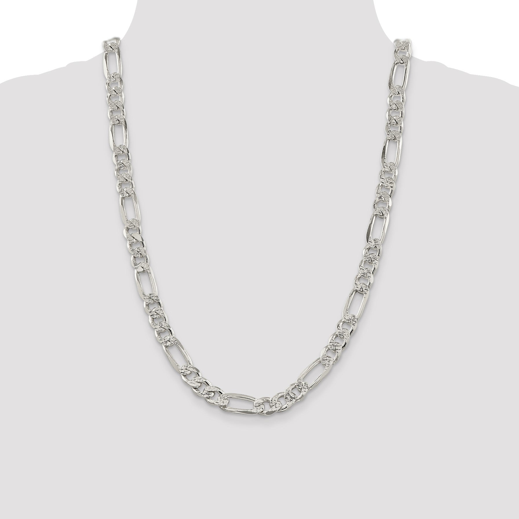 Sterling Silver 9.5mm Pav� Flat Figaro Chain