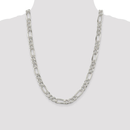 Sterling Silver 9.5mm Pav� Flat Figaro Chain