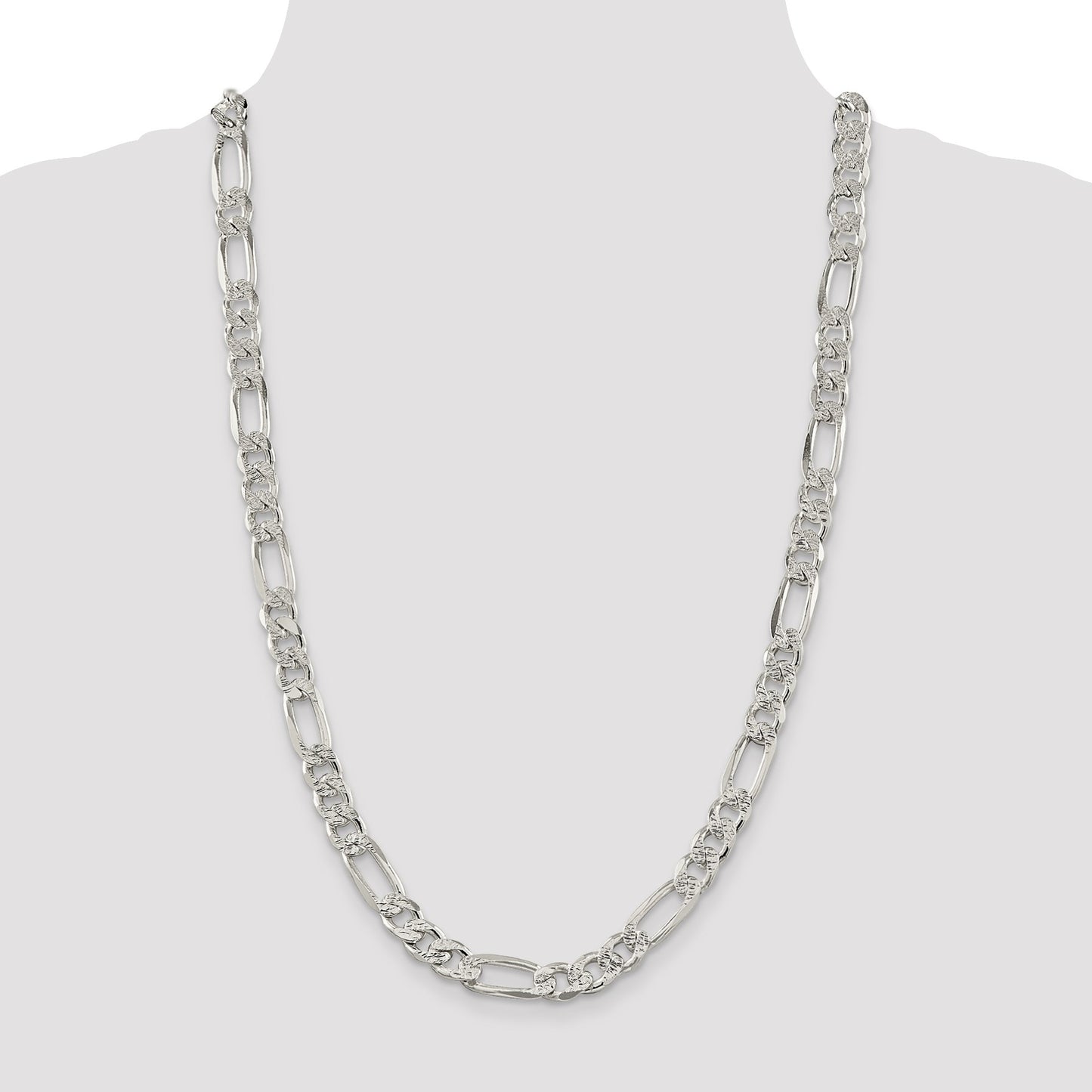 Sterling Silver 9.5mm Pav� Flat Figaro Chain
