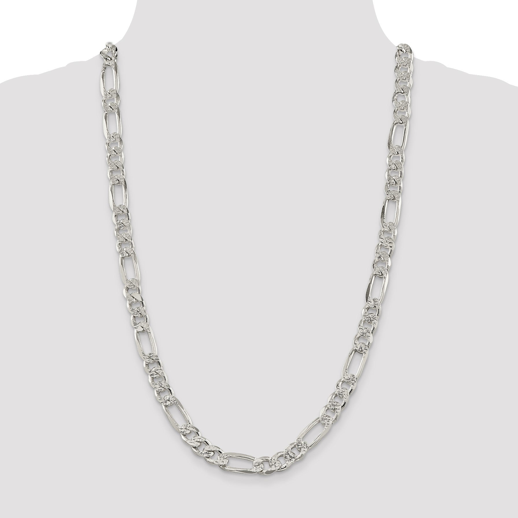 Sterling Silver 9.5mm Pav� Flat Figaro Chain