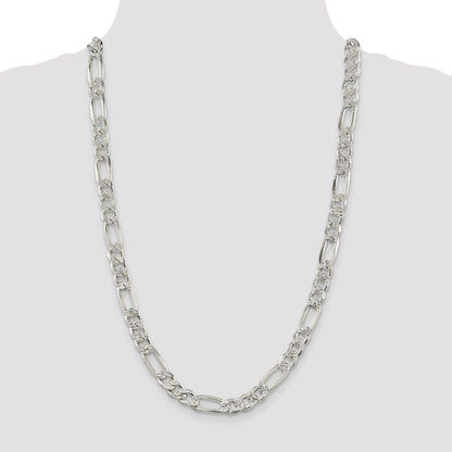 Sterling Silver 9.5mm Pav� Flat Figaro Chain