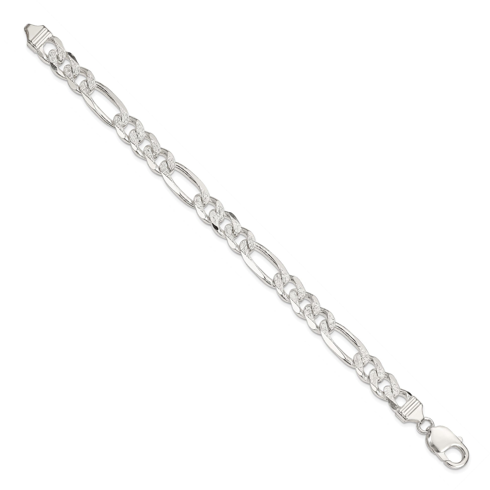 Sterling Silver 9.5mm Pav� Flat Figaro Chain
