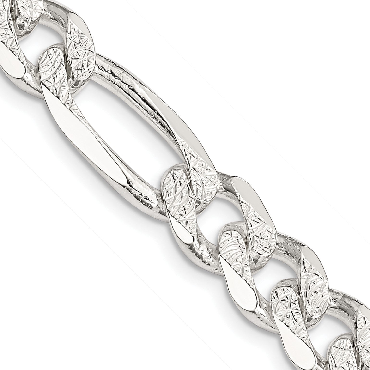 Sterling Silver 9.5mm Pav� Flat Figaro Chain