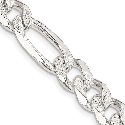 Sterling Silver 9.5mm Pav� Flat Figaro Chain