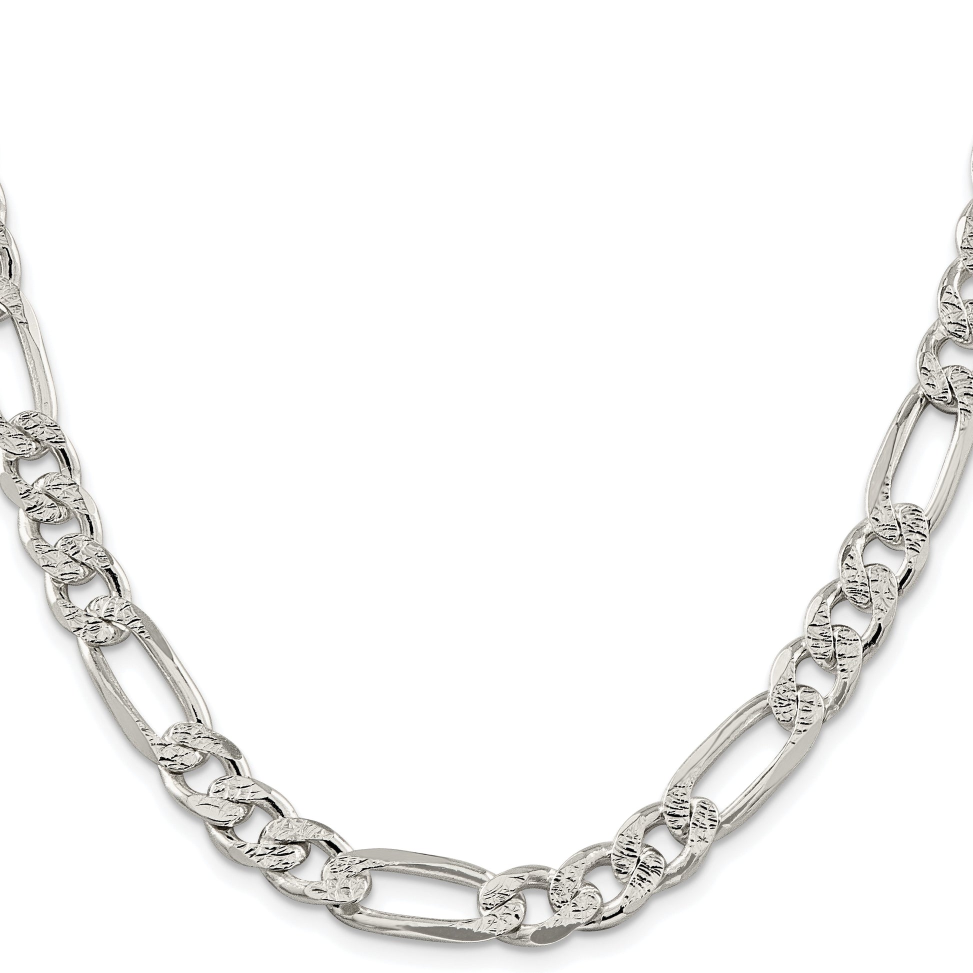 Sterling Silver Rhodium-plated 9.5mm Pav� Flat Figaro Chain