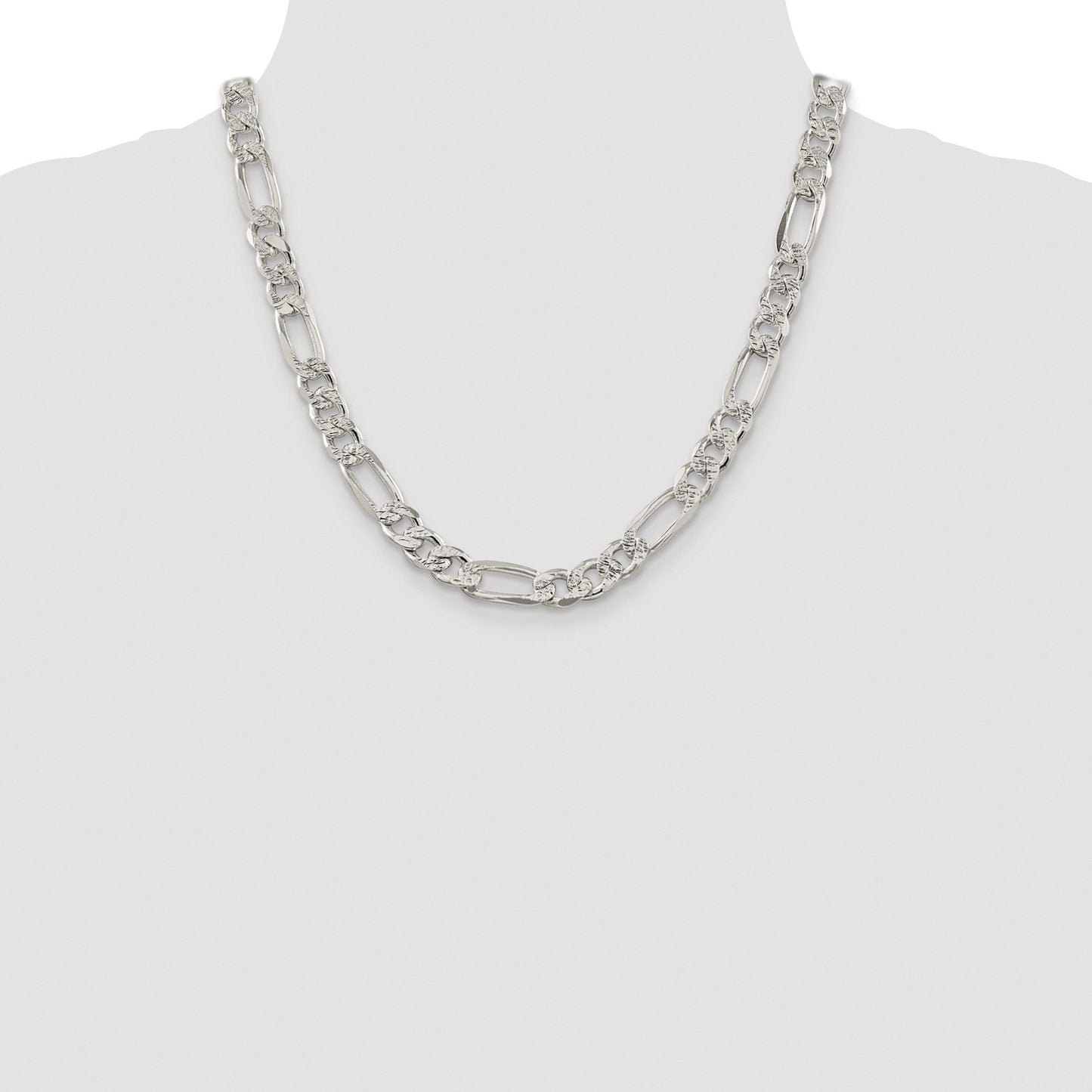 Sterling Silver Rhodium-plated 9.5mm Pav� Flat Figaro Chain