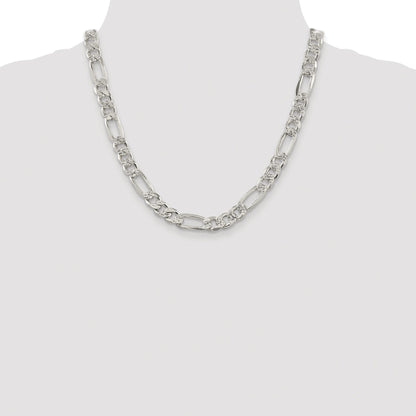 Sterling Silver Rhodium-plated 9.5mm Pav� Flat Figaro Chain