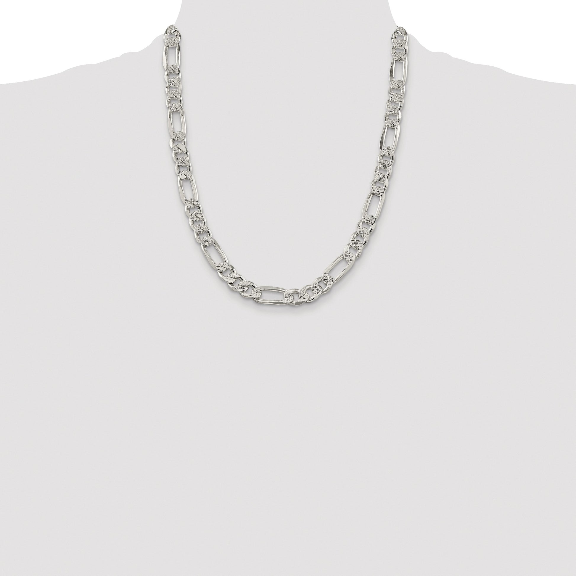 Sterling Silver Rhodium-plated 9.5mm Pav� Flat Figaro Chain