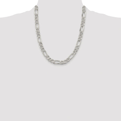 Sterling Silver Rhodium-plated 9.5mm Pav� Flat Figaro Chain