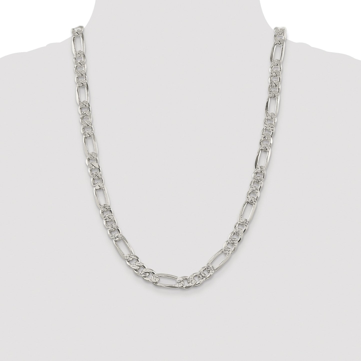 Sterling Silver Rhodium-plated 9.5mm Pav� Flat Figaro Chain