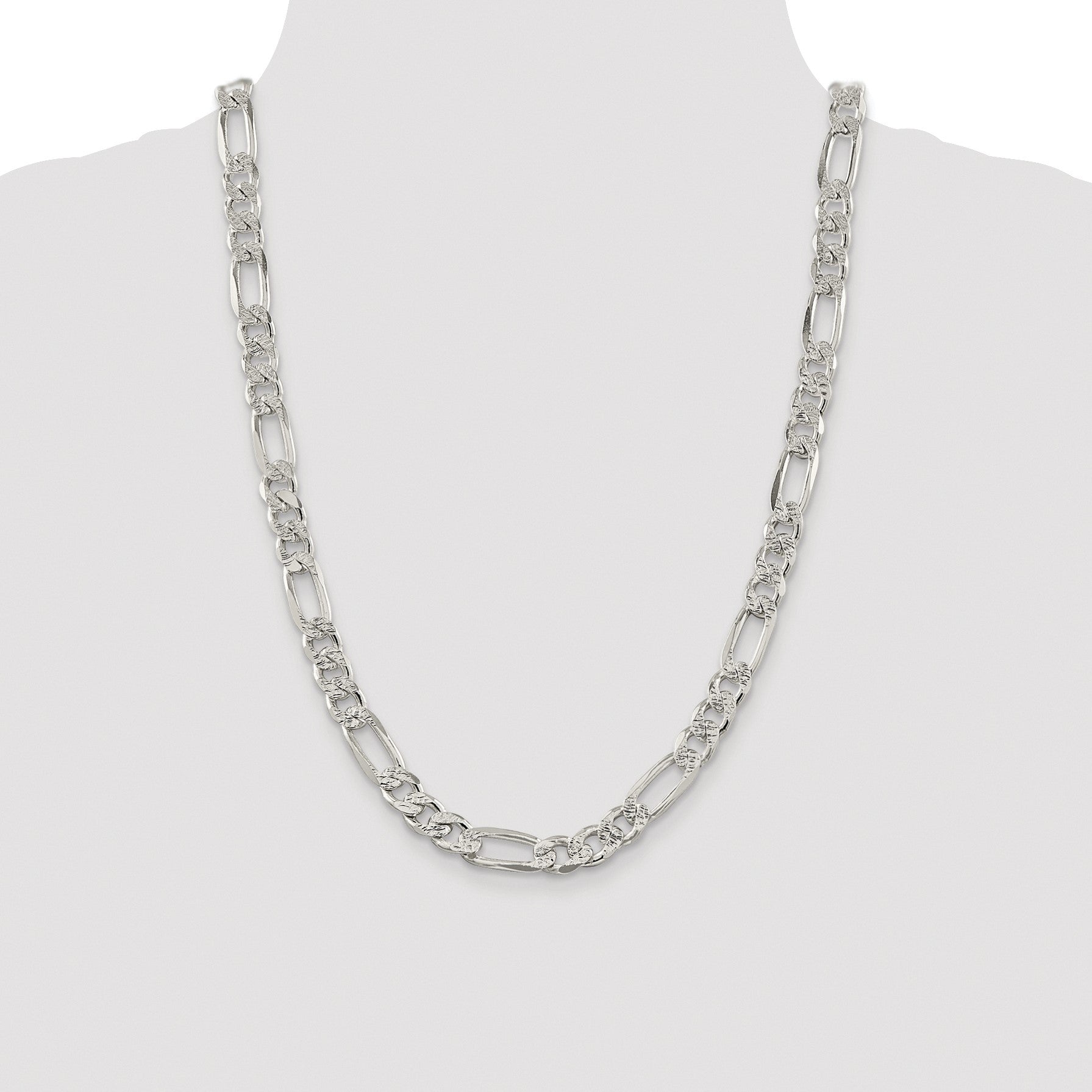 Sterling Silver Rhodium-plated 9.5mm Pav� Flat Figaro Chain