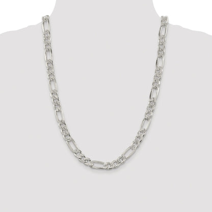 Sterling Silver Rhodium-plated 9.5mm Pav� Flat Figaro Chain